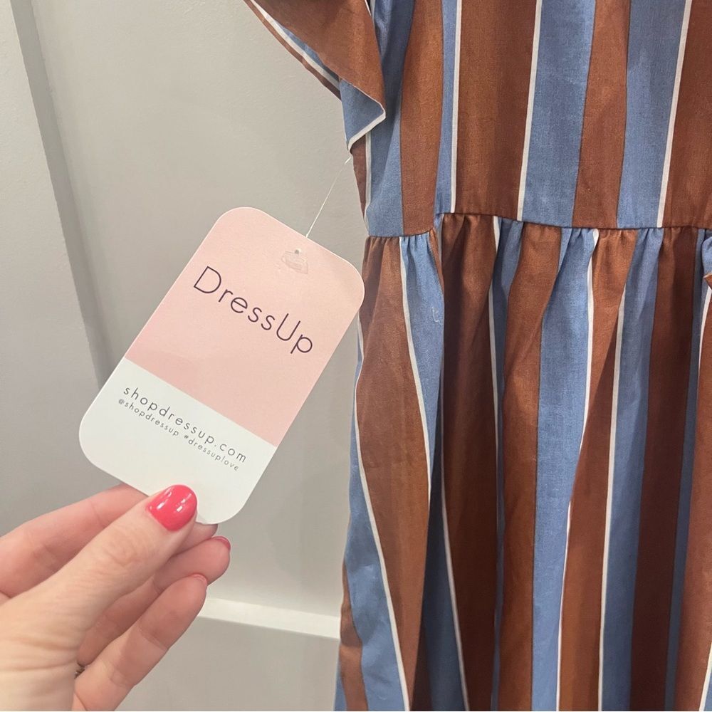 Hudson Gray Brown and Blue Striped Dress with Ruffles Medium - Picture 5 of 10